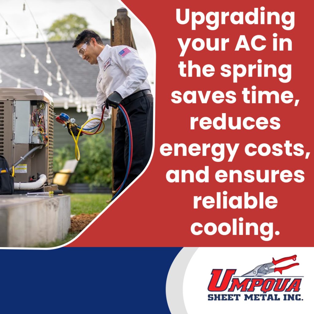 Early Spring AC Installation: Why Replacing an Outdated Unit Saves You Time and Money 2 Technician servicing residential air conditioner unit to reduce energy costs and ensure reliable cooling